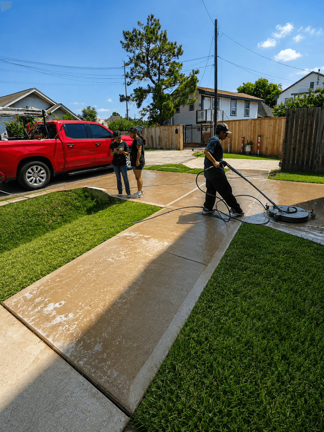 Residential concrete cleaning project in Greater Houston TX